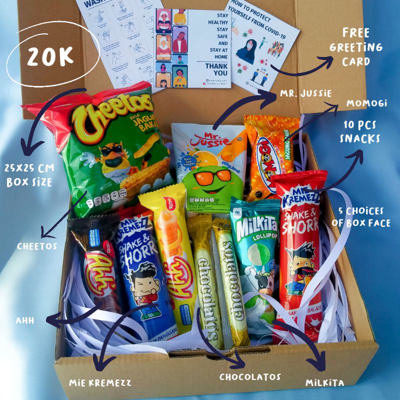 

SNACK BOX ISI 10 Hadiah ulang tahun Hadiah Wisuda Free kartu ucapan free bubble wrap
