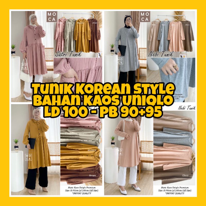 Tunik Polos Wanita Muslim Korean Style Lengan Balon Panjang Bahan Kaos Uniqlo Premium Satri dan Nebi