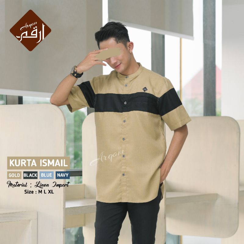 Arqom - Baju koko pria dewasa lengan pendek bahan linen Burberry import