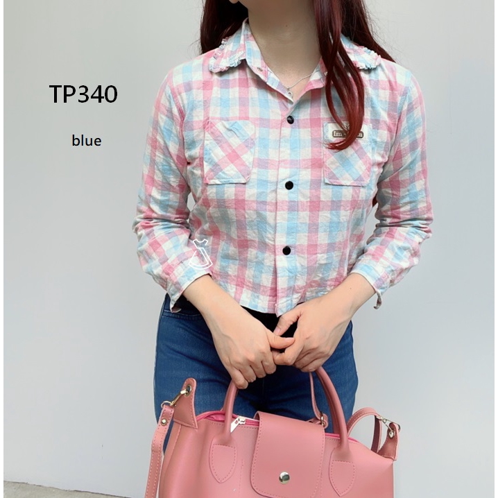 TP340 - ATASAN KEMEJA FLANEL WANITA CROP TOP KOREAN IMPORT