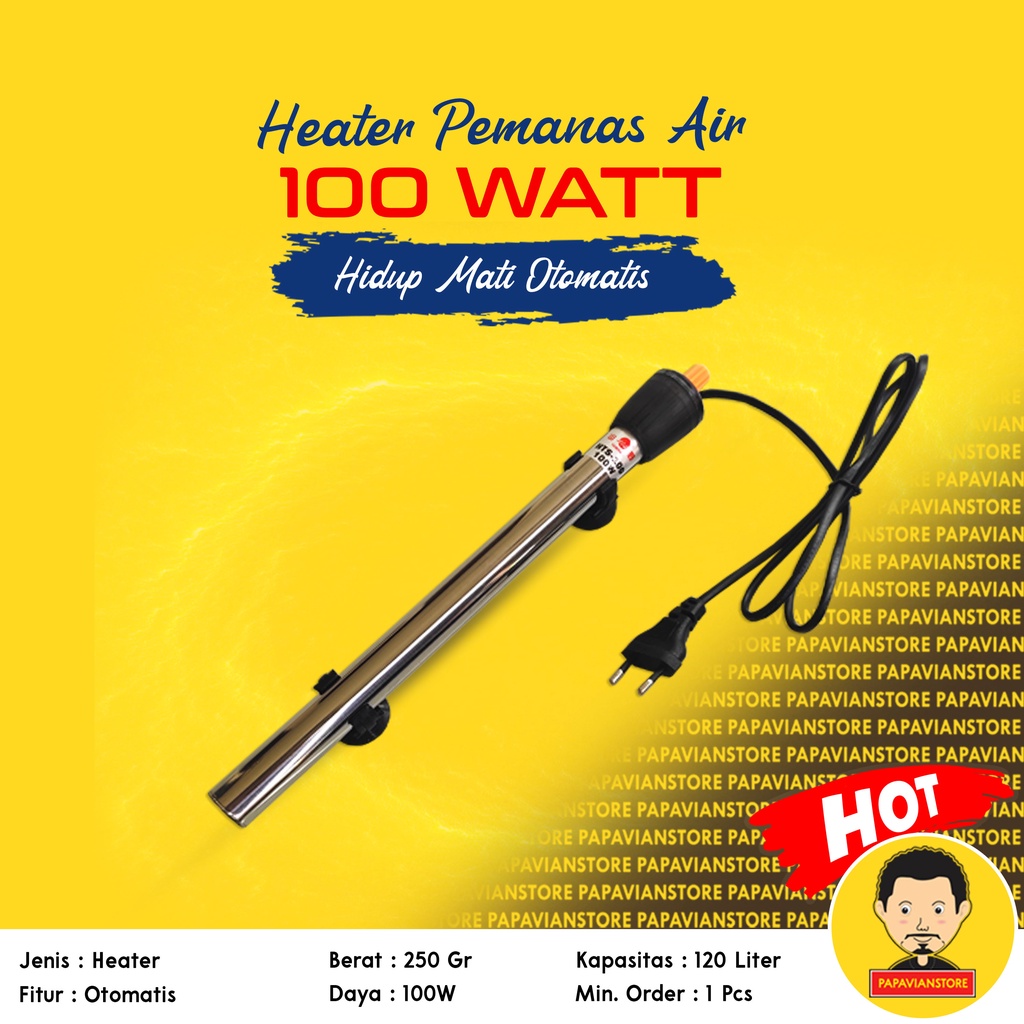 Heater Pemanas Air Kolam Aquarium Akuarium Karantina Ikan Hias Koi Otomatis On Off 50 100 Rendah Daya Low Watt 120 LPM Liter Per Menit Bahan Besi Stenlis Stainless Steel 304 Anti Karat Kualitas Grade A Tahan Lama Hitungan Tahun P026