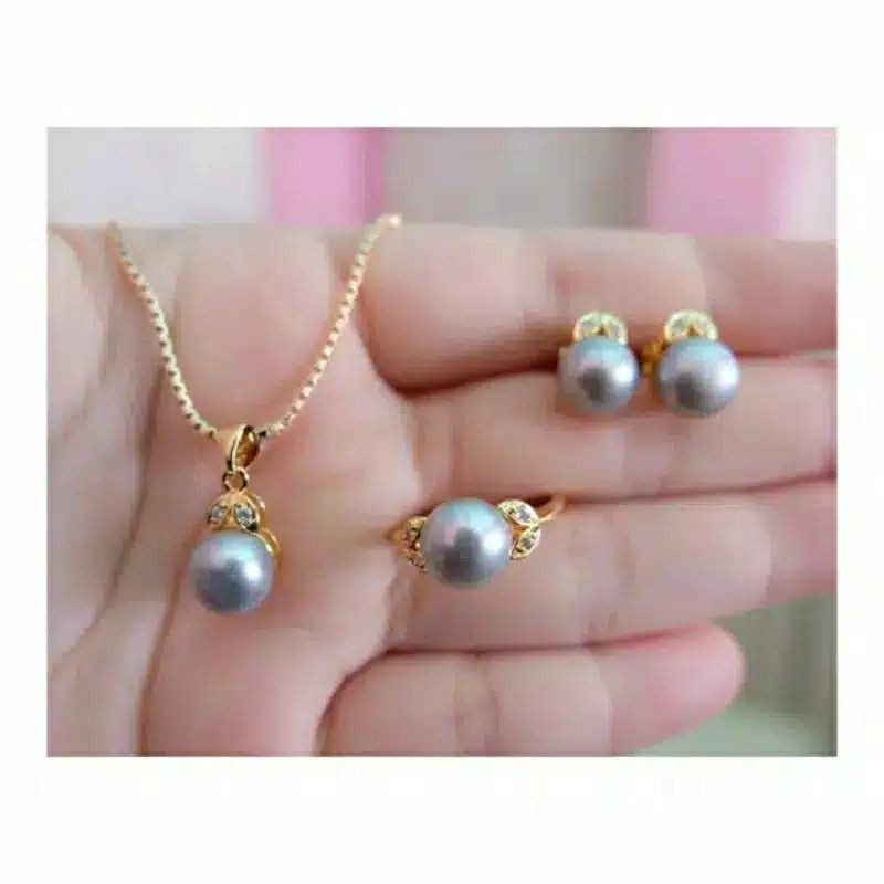 set perhiasan asli mutiara lombok set rhodium mutiara tawar