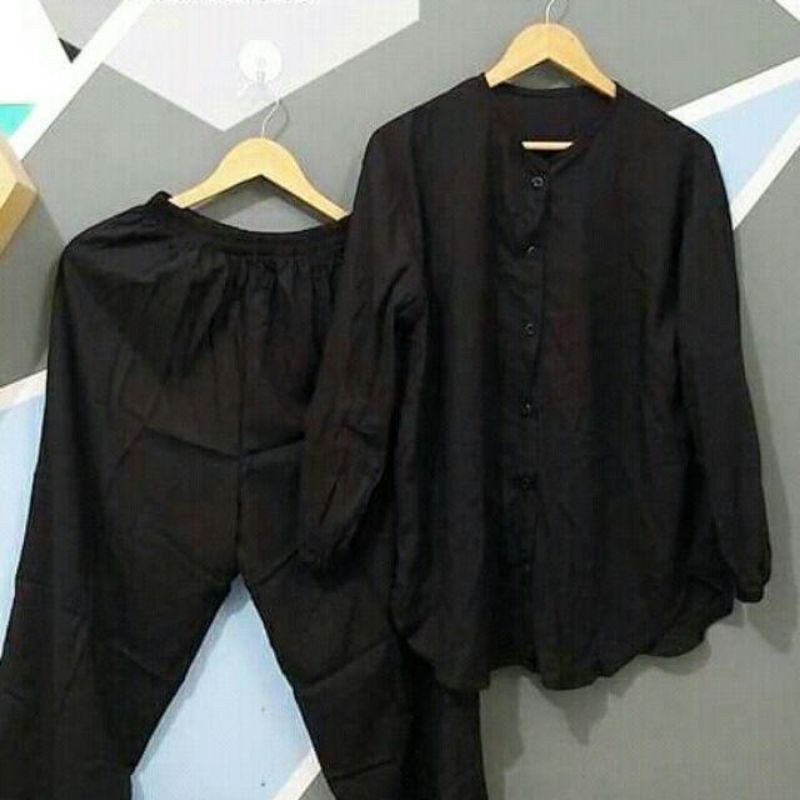 Pajamas Zahira -Pajamas Polos Rayon Tangan Panjang /Kancing Depan -piyama Wanita polos rayon tangan panjang/Baju tidur/pajamas jumbo-4