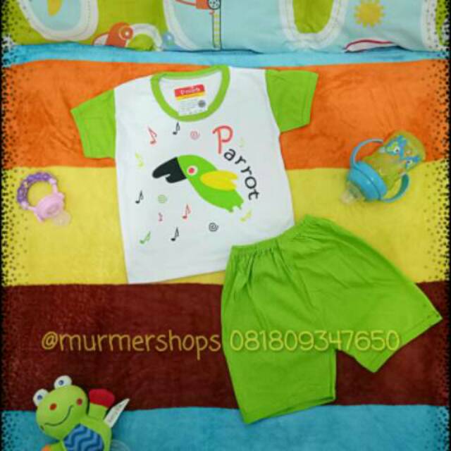 Baju setelan santai bayi bahan kaos seri parrot