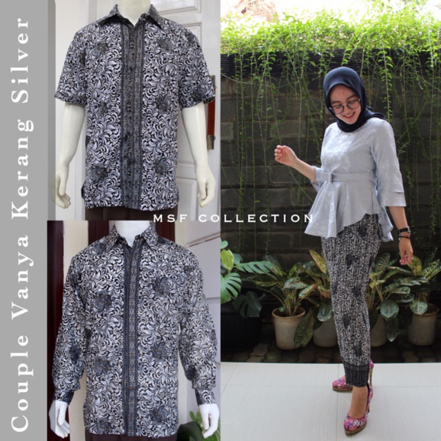 Couple Vanya Kerang Silver Jacquard/ batik/ blouse kondangan/ baju lamaran/ kemeja batik/ rok plisket premium