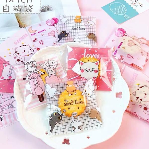 

Baru GISLP 100pcs Plastik cookies 7x7 plastik kue lucu animal character plastik packing cookies 57 D