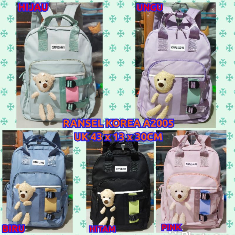 tas ransel bear Korea anak kode A1706/ 22013/A2005 import anak perempuan SD SMP bahan kanvas parasut ransel jinjing handbags