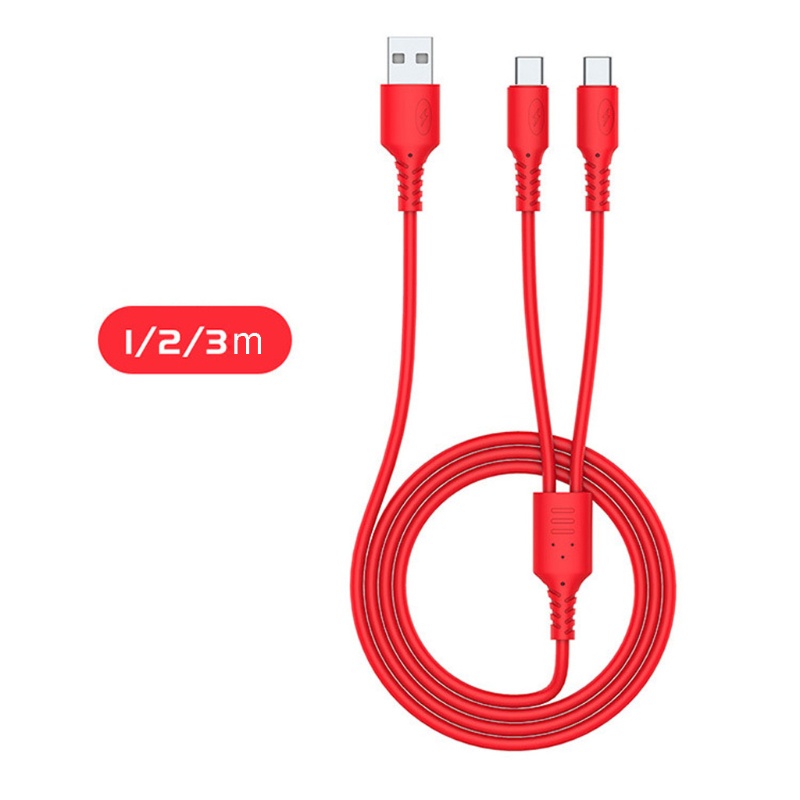 VIVI   2in1 USB To Dual Type C Male Cable Silicone Mobile Phone USB C Charging Cord Type C Charger Line for Cellphones