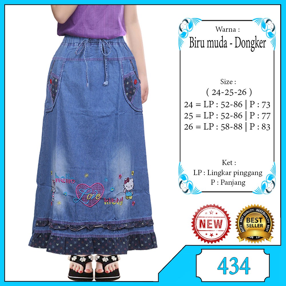 Rok Jeans Anak 6-12 tahun Rok Panjang Anak motif bordir karakter