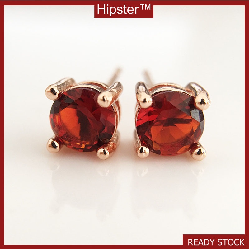 Simple Artistic Natural Red Crystal Gemstone Diamond Stud Earrings