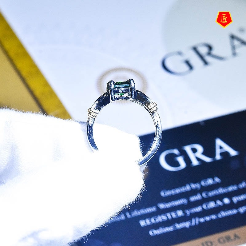 [Ready Stock]Inlaid Topaz Emerald Square Diamond Ring Fashion Elegant