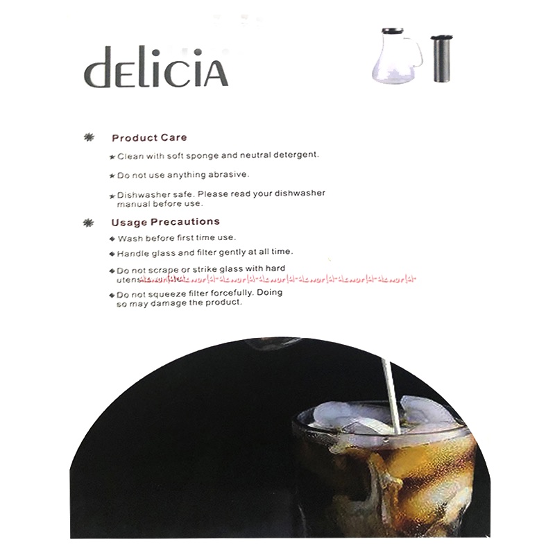 Delicia Cold Brew Coffee Maker 1.5L Glass Kettle Cerek Teko Ceret Pembuat Kopi Panas Dingin Dengan Saringan