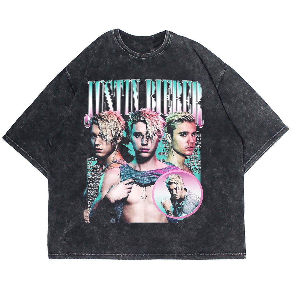 KAOS OVERSIZE JUSTIN BIEBER JUSTICE TOUR WASHING VINTAGE TEE ( WASHING T-SHIRT )