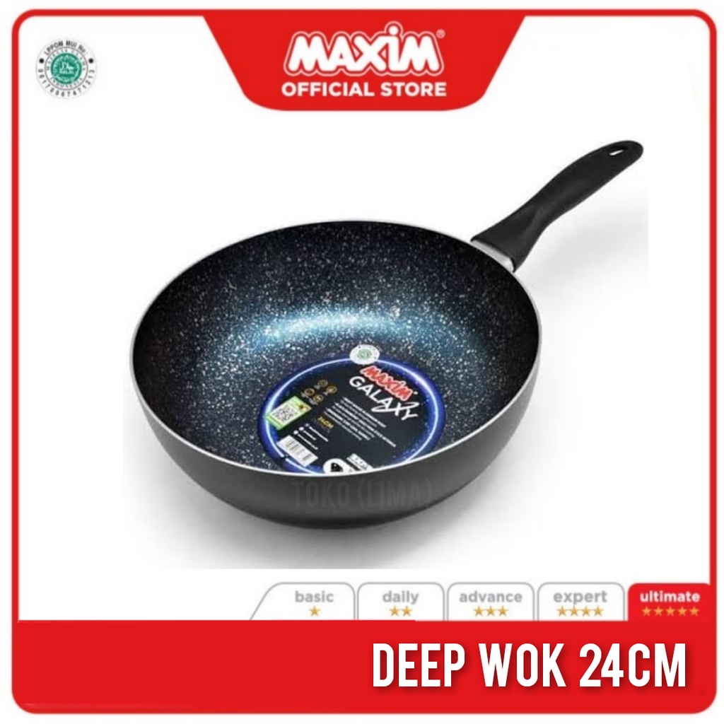 Deep Wok Maxim Galaxy 24cm Valentino 24cm Wajan Penggorengan Teflon Cekung Maxim Deep Wok Valentino 24 cm