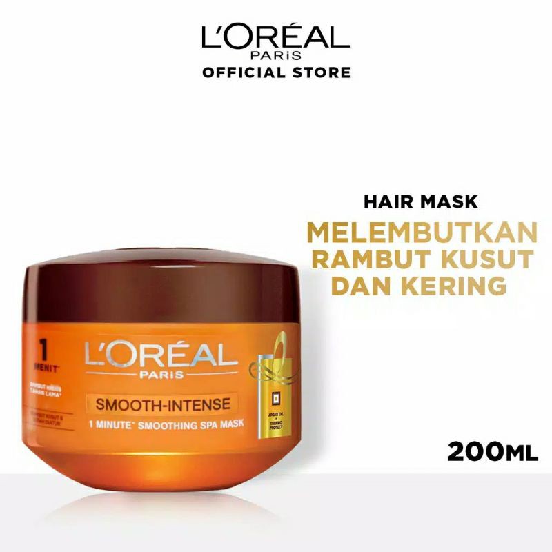 L'OREAL Smooth Intense Hair Mask 200ml L'Oreal Paris Masker Rambut untuk Rambut Lembut 48jam