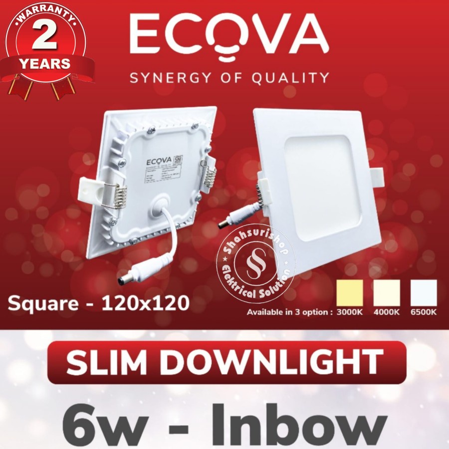 ECOVA SLIM DOWNLIGHT INBOW KOTAK 6 WATT 6W LED PANEL BERGARANSI