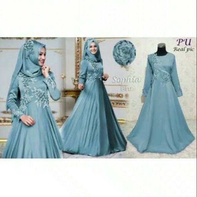 Baju Muslim Wanita Gamis Talen Busana Lebaran Warna Biru