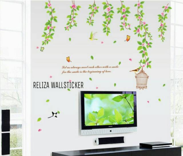 RELIZA WALL STICKER SANGKAR HIJAU BURUNG GREEN CAGE AY9084 STIKER DINDING