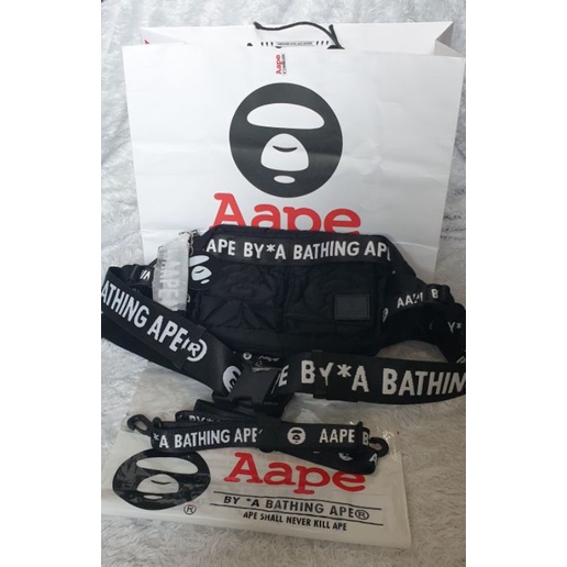 AUTHENTIC AAPE WAISTBAG & SLING BAG BLACK ADJUSTABLE BNWT FULL SET