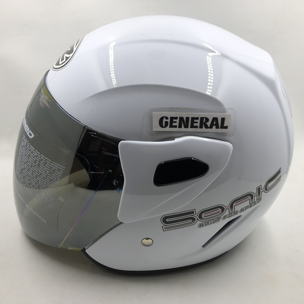 HELM MURAH MAZ SONIC SOLID WHITE PUTIH HALF FACE KACA RAINBOW