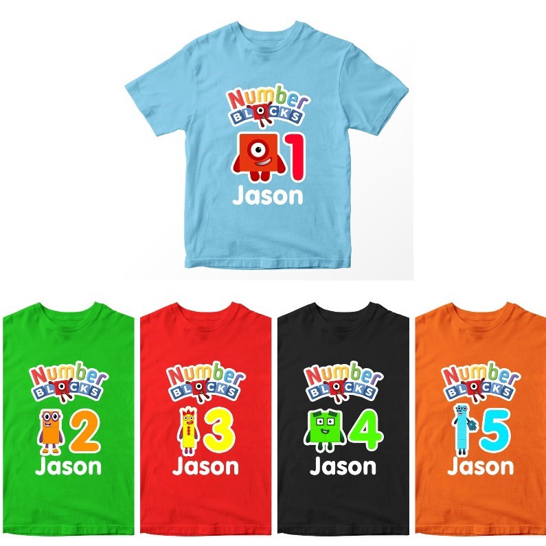 Kaos Number Blocks Birthday Custom Angka Umur 1-10 Tahun