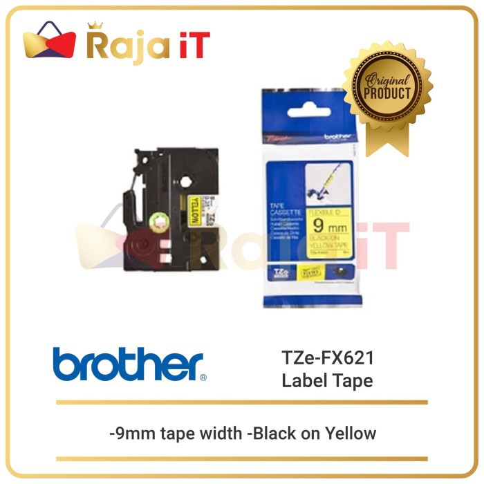 

BROTHER Label Tape TZE FX621 Flexible 9mm Black On Yellow