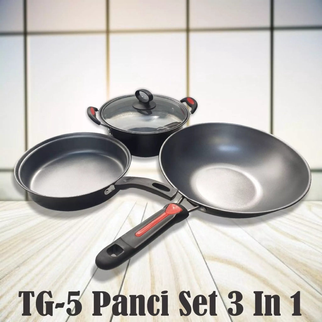 HARGA MURAH!! Panci TG-5 Panci Set Wajan Penggorengan Teflon Set isi 3 Pcs Set Panci Teflon