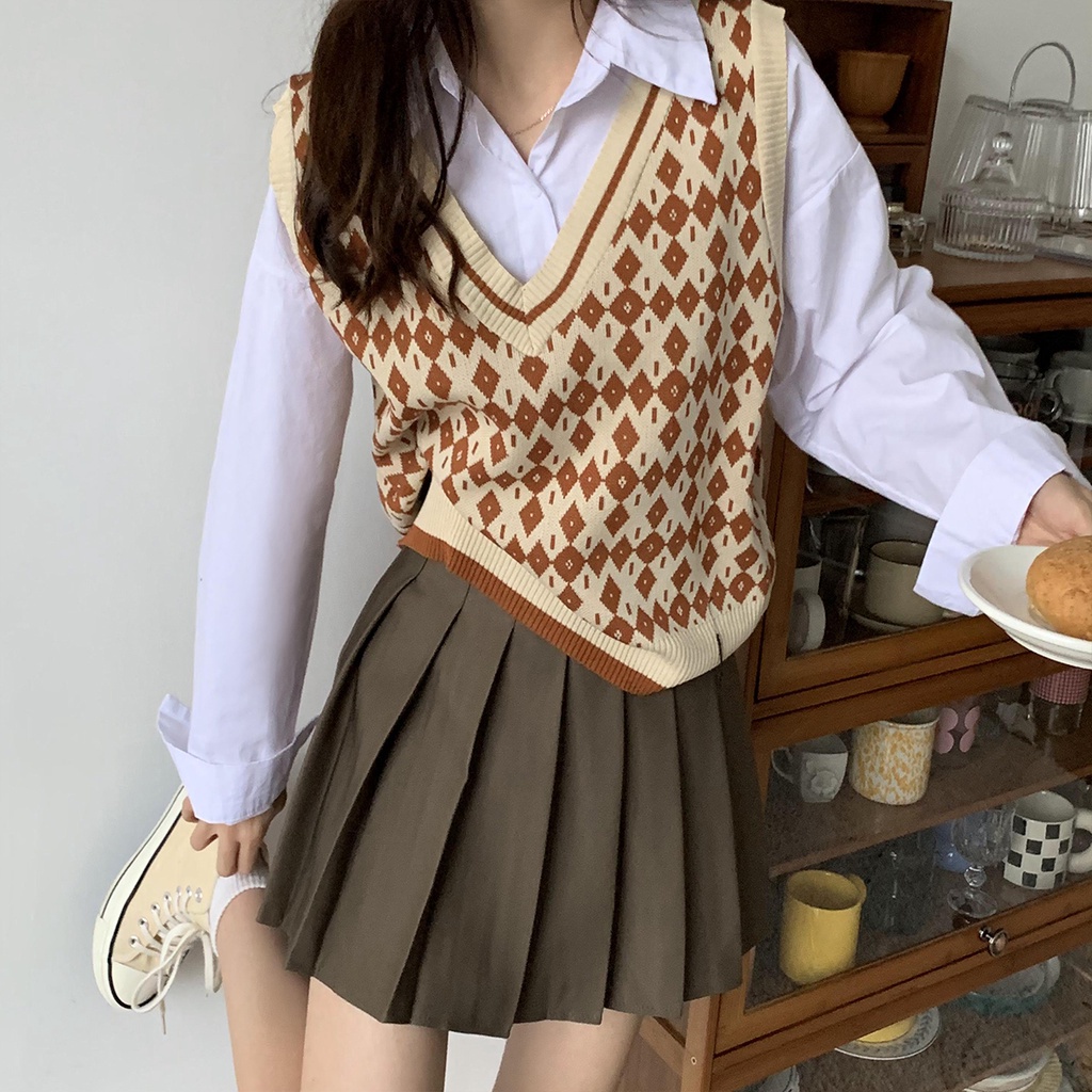 XIAOZHAINV Rompi Rajut Pendek Korea V-Neck Crop Top 0376