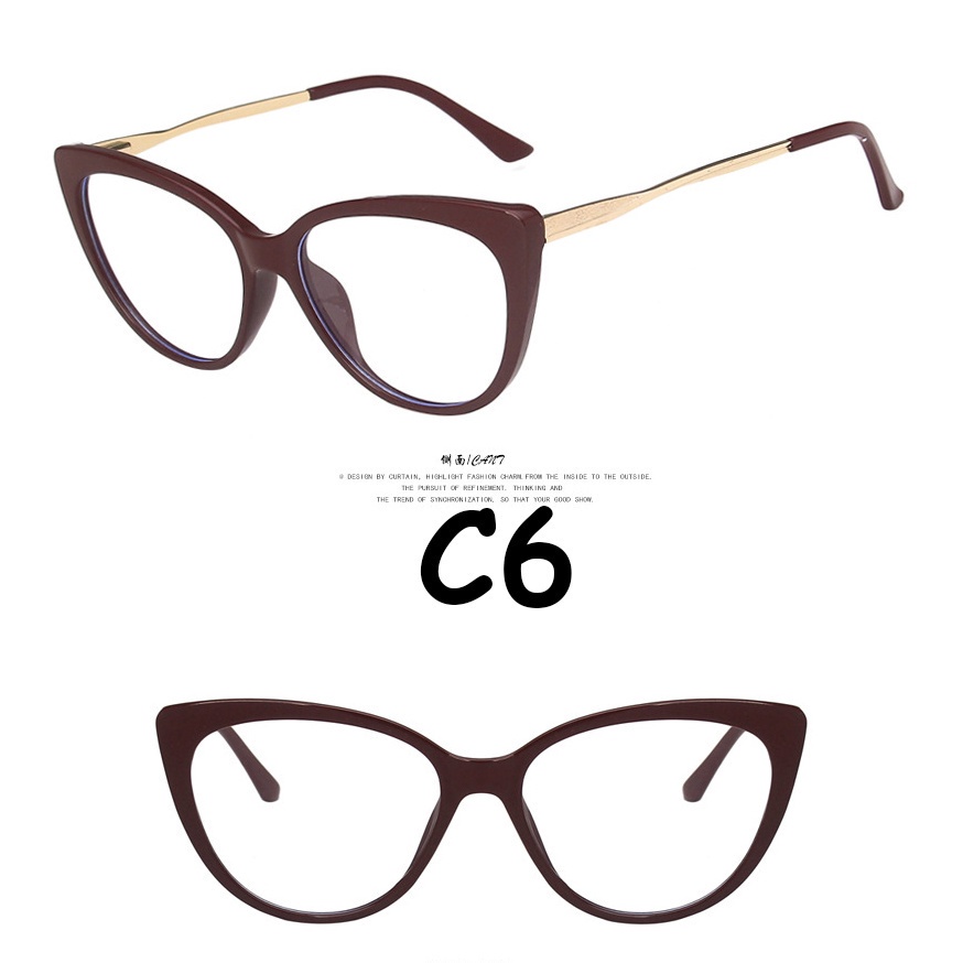 【Replaceable lenses】COD (AIMURUSI) Desain Merek Barat Retro Cat Eye Kacamata Bingkai Wanita/kacamata anti cahaya biru / sinar-C6