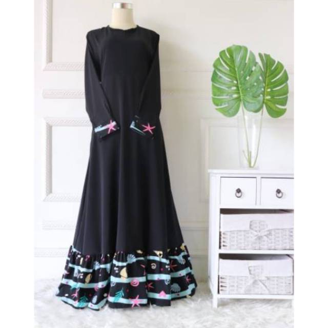 Gamis Talia wolfis polos kombinasi talia hitam hijau pink peach salem