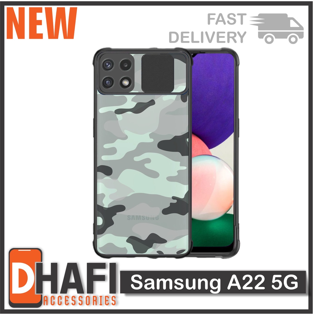 Case Samsung A22 5G Softcase Slide Army Camera Protect Cover Slide Armor Bumper