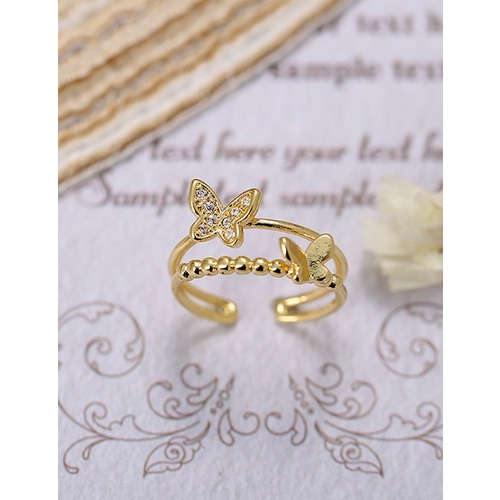 LRC Cincin Fashion Gold Micro Inlay Butterfly Double Ring V58320