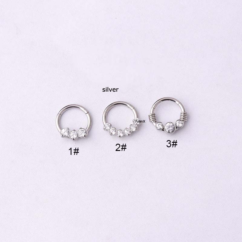 1 Piece Stainless Steel Hinged Segment Clicker Hoop Nose Septum Piercing Cz Earring Daith Ring