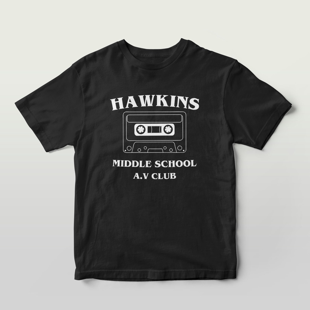 Kaos Hawkins Middle School AV Club - Stranger Things Bahan Combed Premium