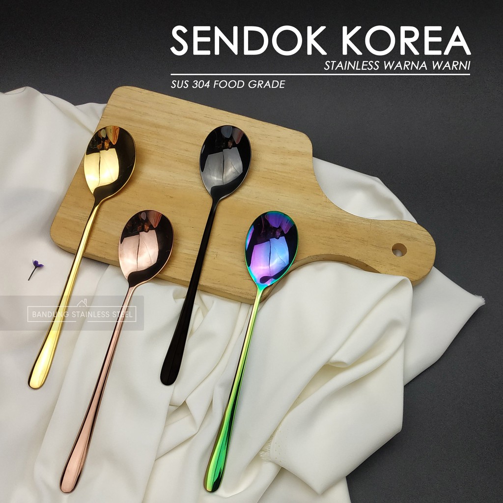 SUS 304 sendok garpu makan sumpit korea warna warni stainless rainbow rosegold hitam emas