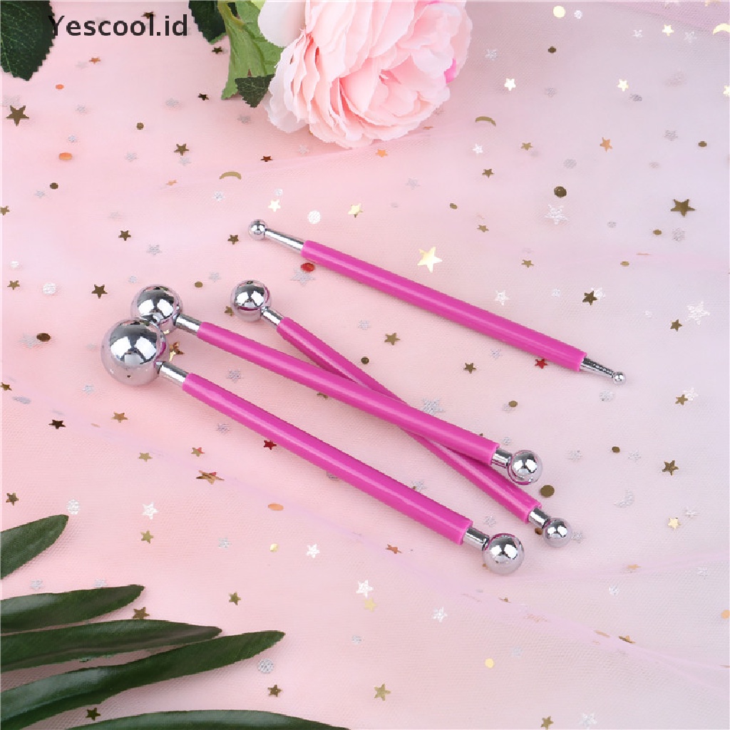 【Yescool】 4 PCS Fondant Cake Decorating Pen Metal Ball Flowers Sugar Craft Modelling Tools .