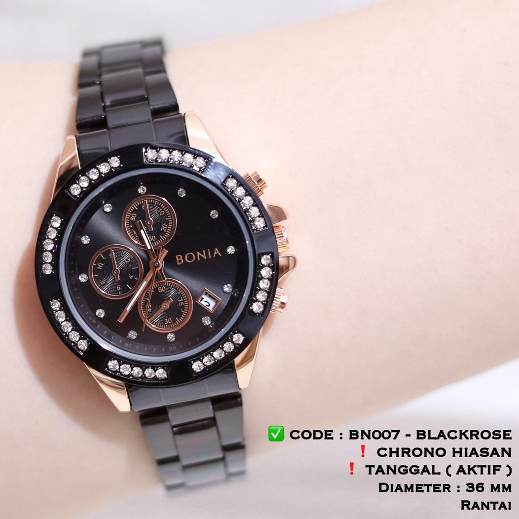 Jam tangan wanita rantai PREMIUM tanggal aktif permata fashion cewek free baterai cadangan BN007