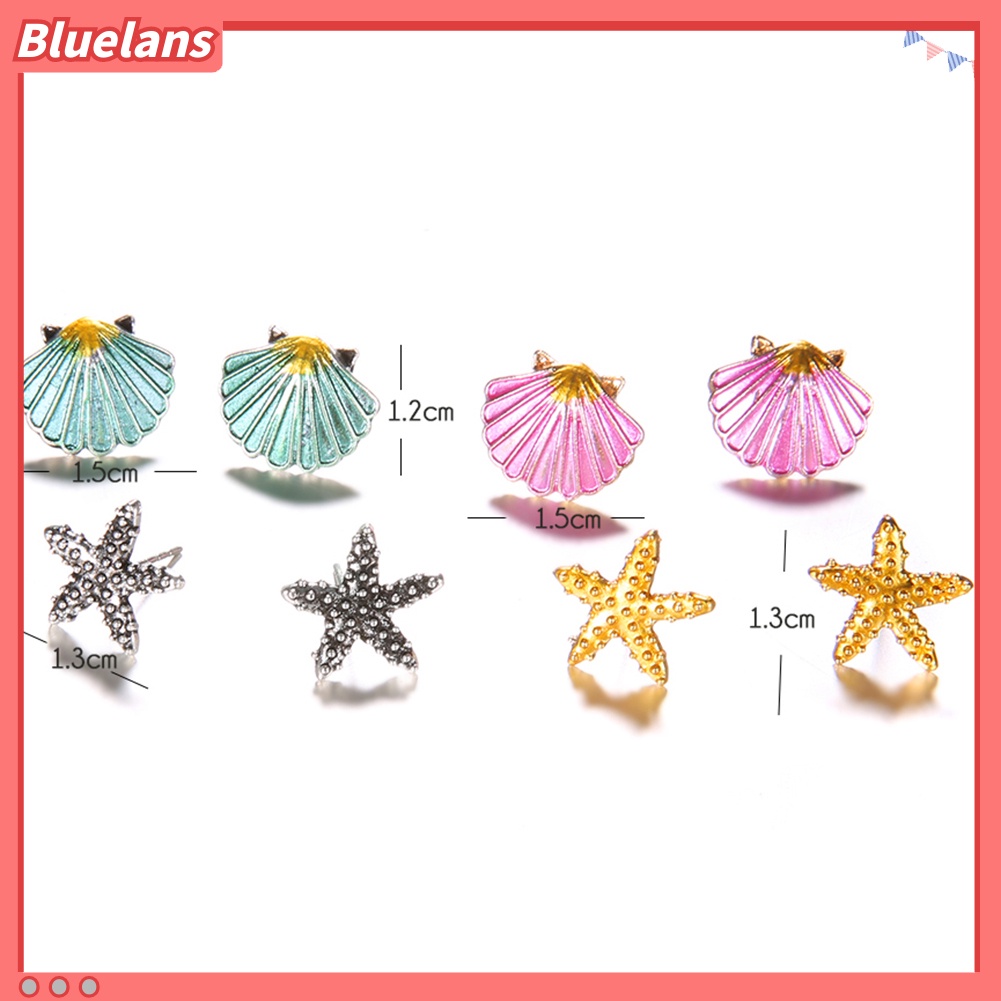 Bluelans 4 Pairs Boho Women Starfish Shell Stud Earrings Set Summer Jewelry Accessories