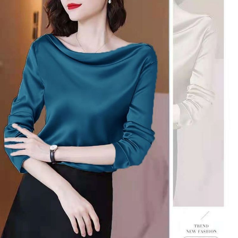 MDLV ~ 4910 Penelova Long Sleeve Cowl Neck Top Women Satin Top Premium Blouse Satin Lengan Panjang Blouse Satin Premium Blouse Satin Import Atasan Satin Lengan Panjang Fashion Import