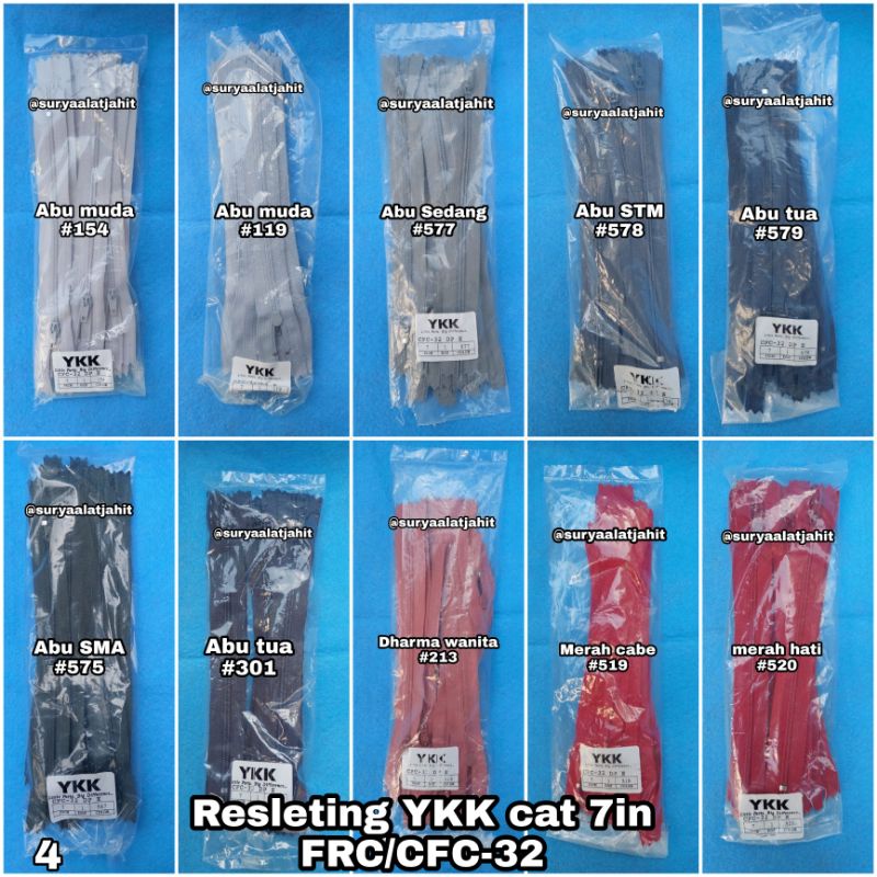 🅰️ Resleting YKK Cat 7in/17.5cm FRC32 @1lusin =rp.13.750/12pcs