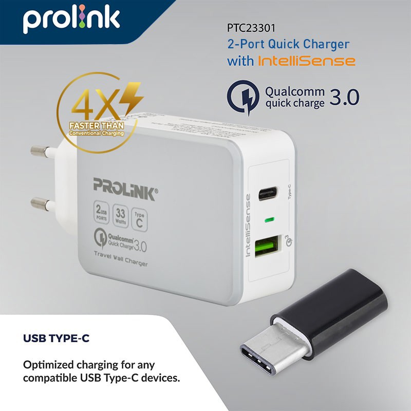 Prolink Kepala Charger 33W 3-Port QC3.0 PTC233001 Adapter Quick Charge Fast Charge Samsung Iphone