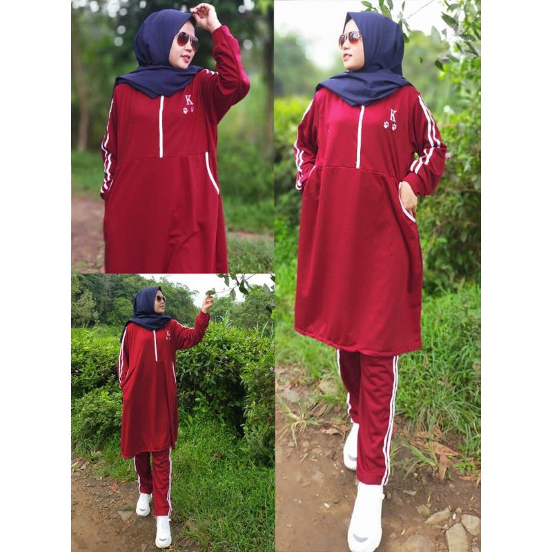 Stelan senam olahraga wanita model muslim / baju kaos tunik muslimah vinni training murah baju gym w