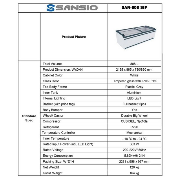 freezer Sliding glassdoor Sansio SAN 808SIF