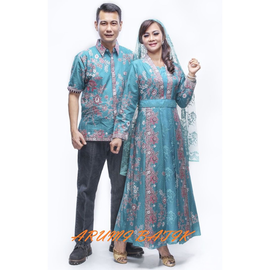 EXCLUSIVE Sarimbit Pasangan Keluarga Gamis Maxi Long Dress Batik 1088 Tosca LIMITED