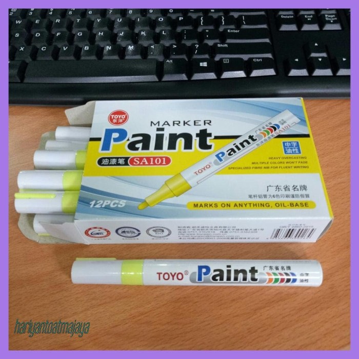 (NCS) Spidol Ban Toyo Paint Marker Original Import Warna Warni : Silver Merah Putih Kuning Gold Biru Hitam