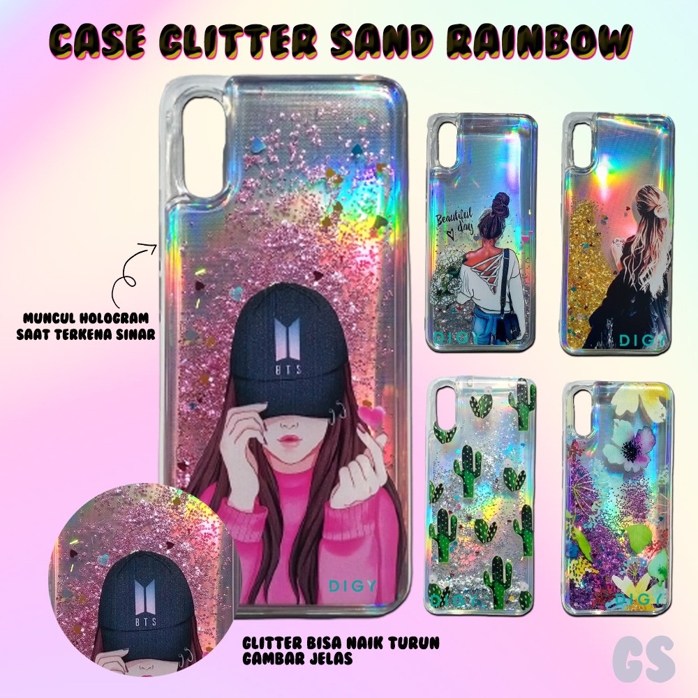 Case Samsung A01 CORE A11 M11  J2 PRIME OPPO A1K C2 A52 A5 Glitter Liquid Quicksand Motif Cewe BTS