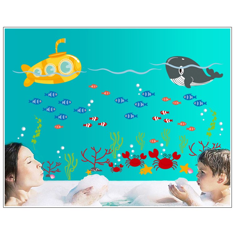 RELIZA WALL STICKER | Stiker Dinding 60X90 IKAN HIU LUMBA DOLPHIN KAMAR MANDI FISH DF5092