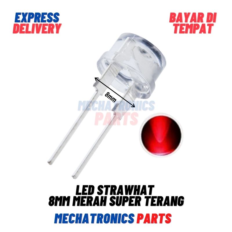 LED STRAWHAT 8MM PENDEK RED