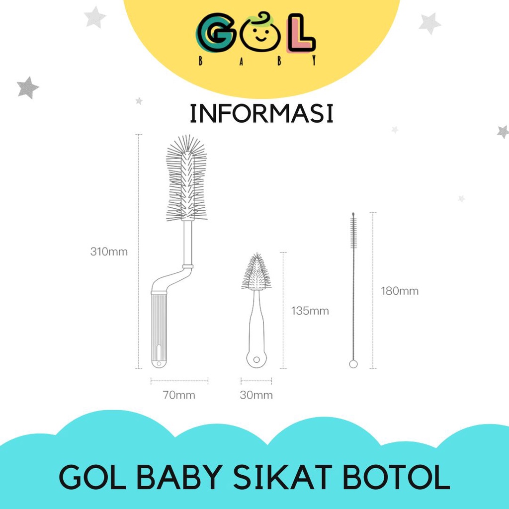 GOL Baby Set 3 in 1 Sikat Botol Bayi Silikon Bottle Nipple Straw Silicone Brush