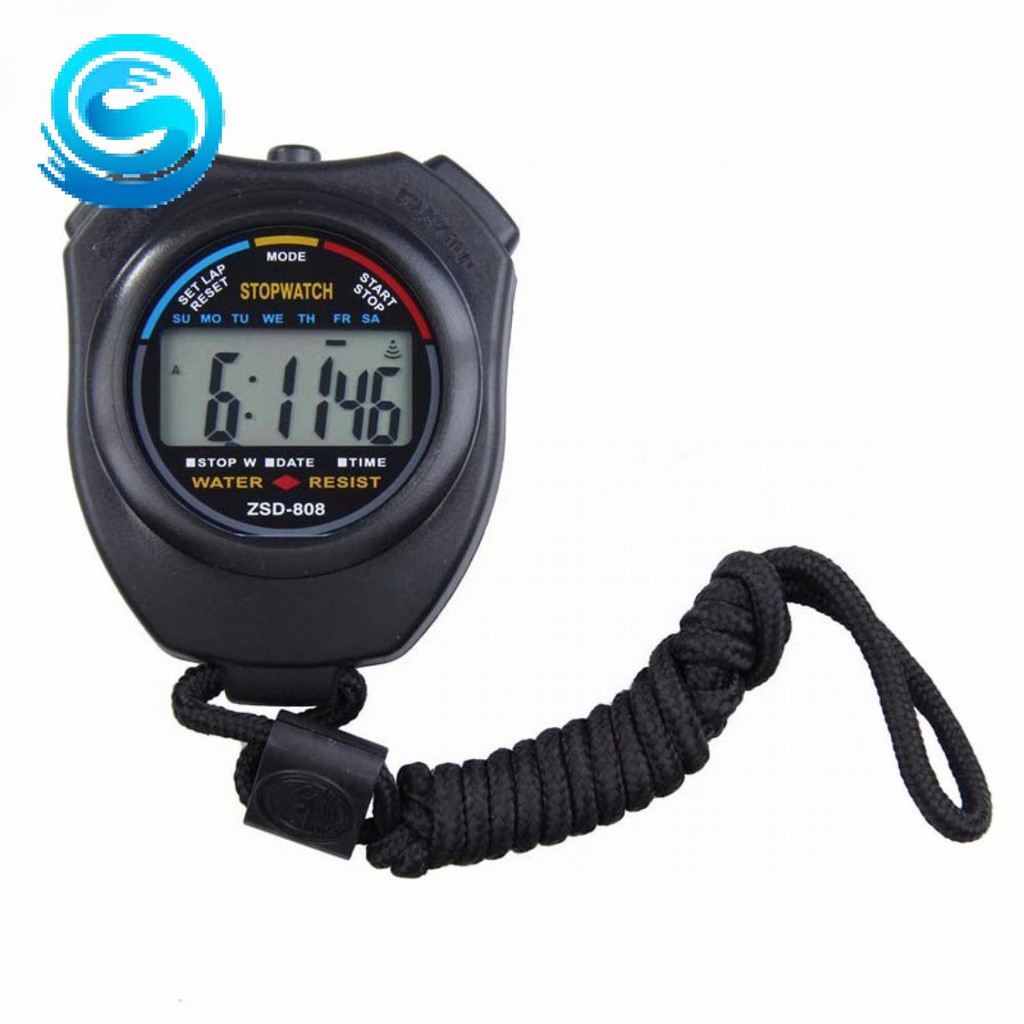 (MAINANKYU) Stopwatch Profesional LCD dengan Strap - ZSD-808 [Hitam]
